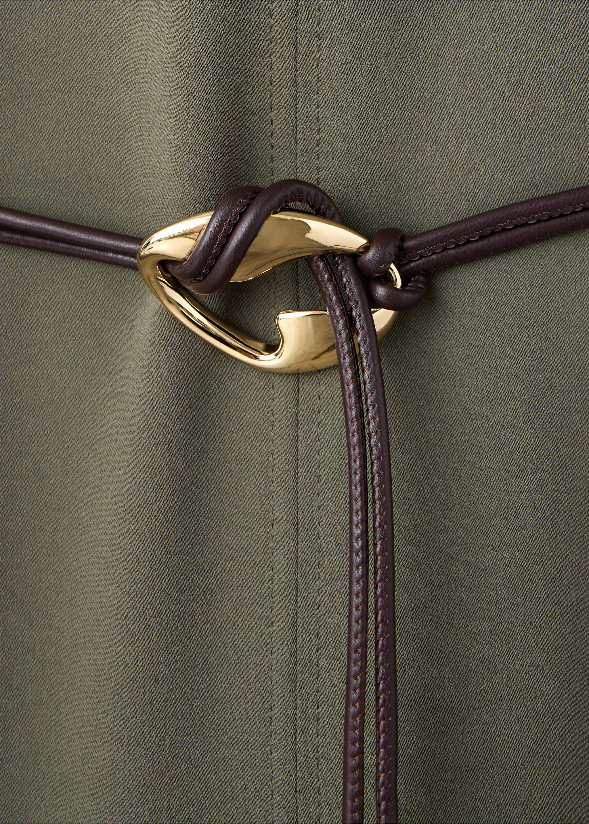High-neck dress with belt - Details of the article 8, Brown. Ref: 37006007-00.