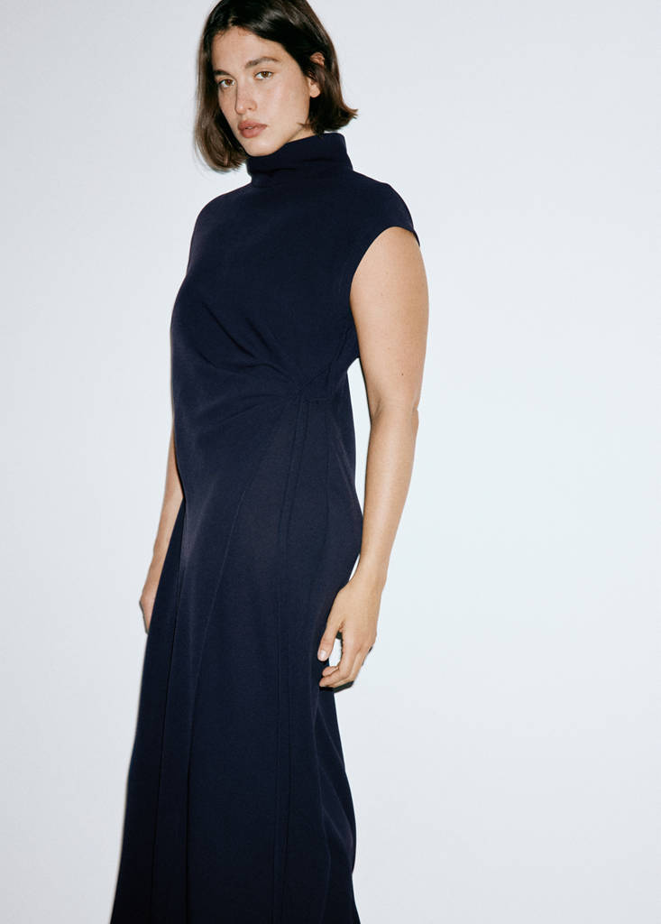 Turtleneck wrap dress — Dark Navy
