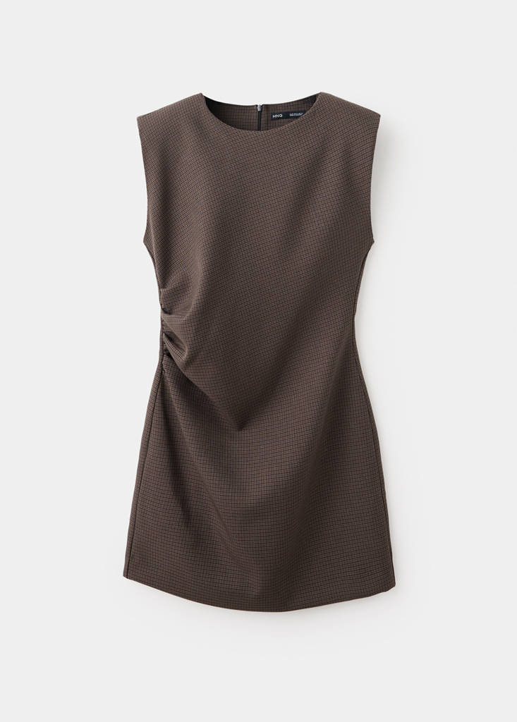 Ruched houndstooth dress — Brown