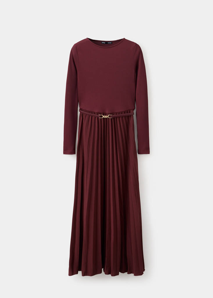 Pleated panelled dress — Maroon