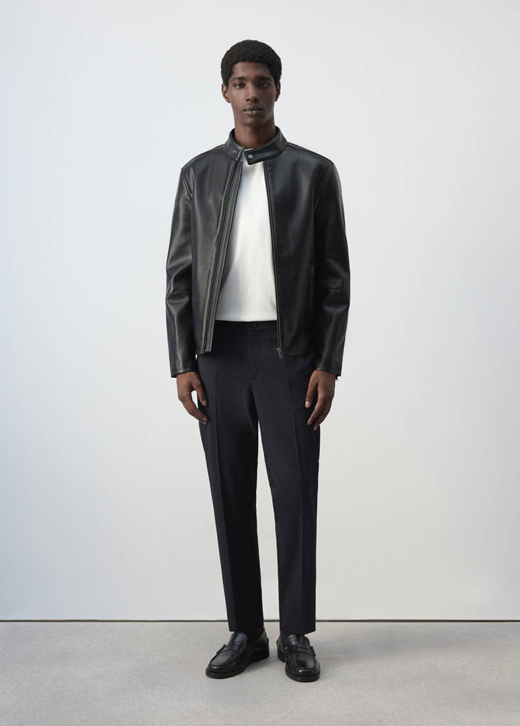 Zip-up faux-leather jacket — Black