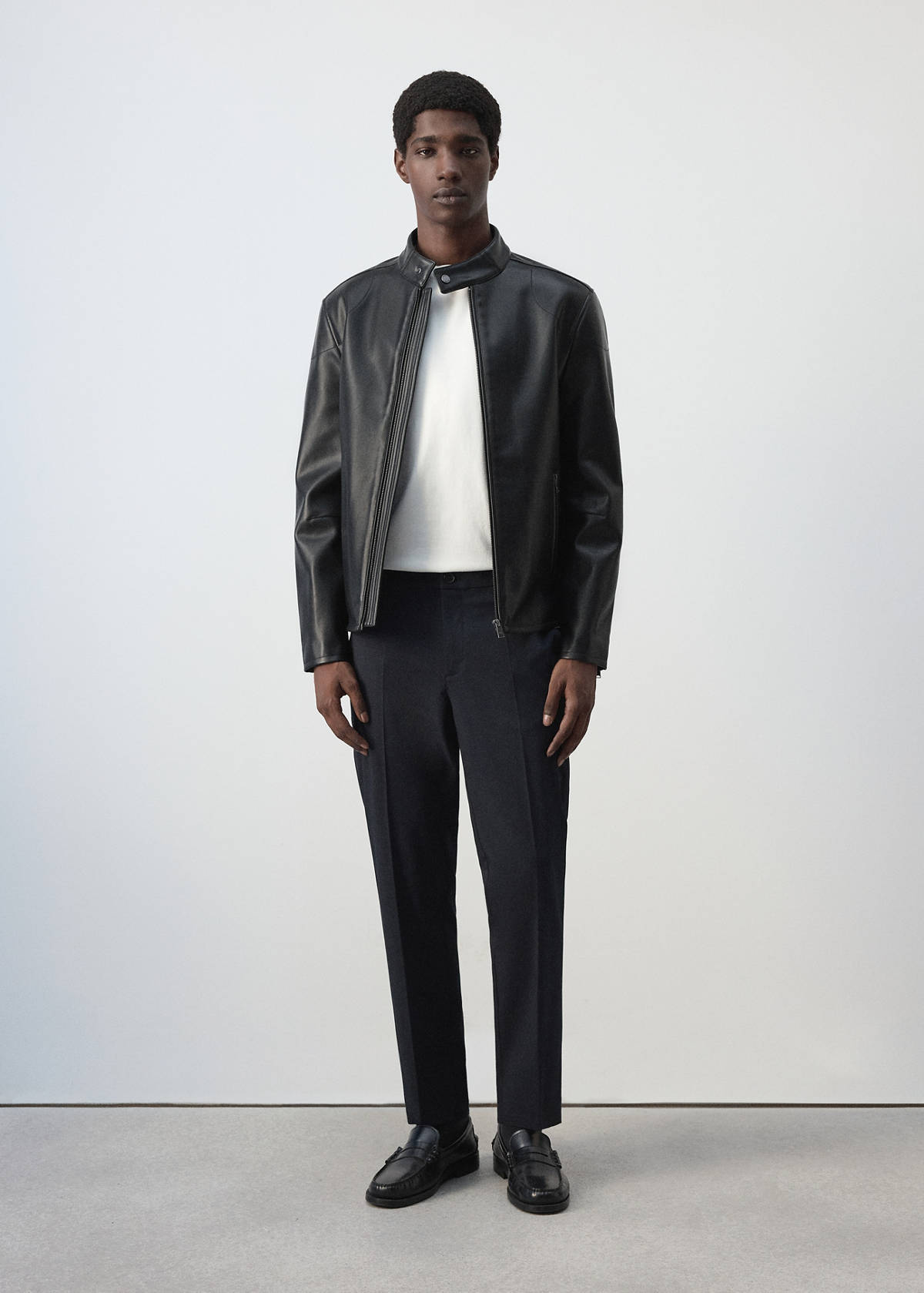 Zip-up faux-leather jacket — Black