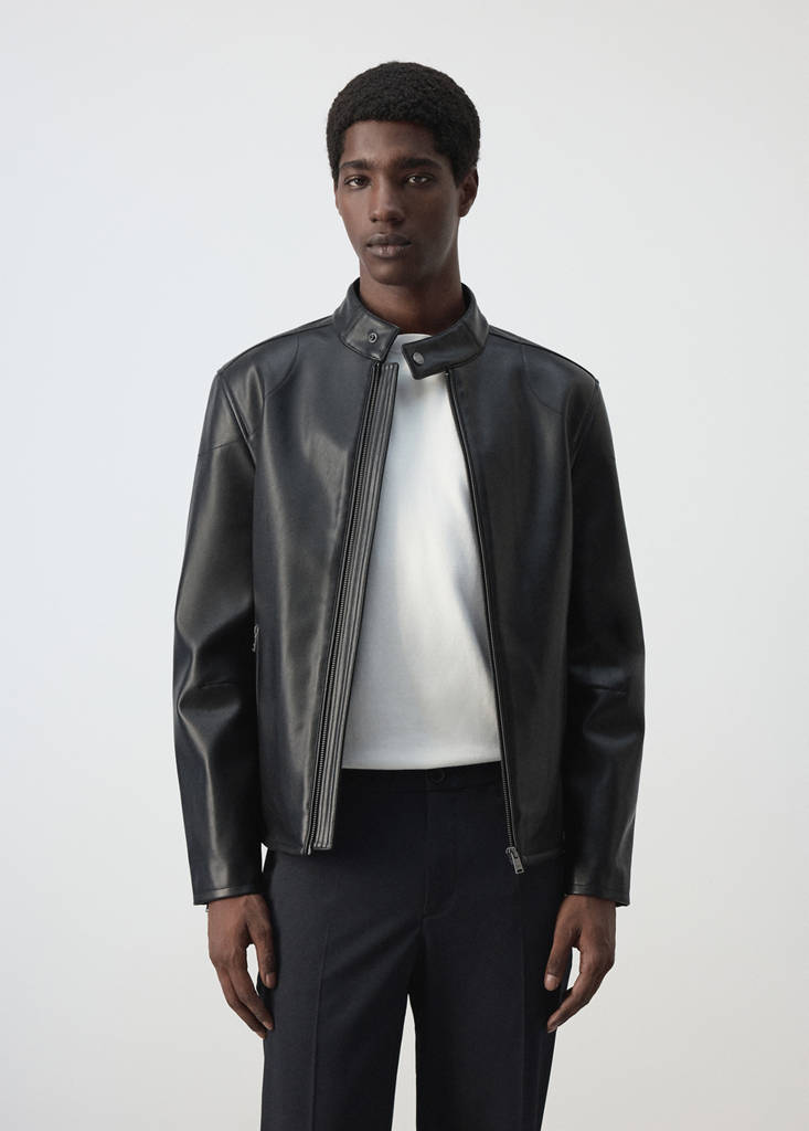 Zip-up faux-leather jacket — Black
