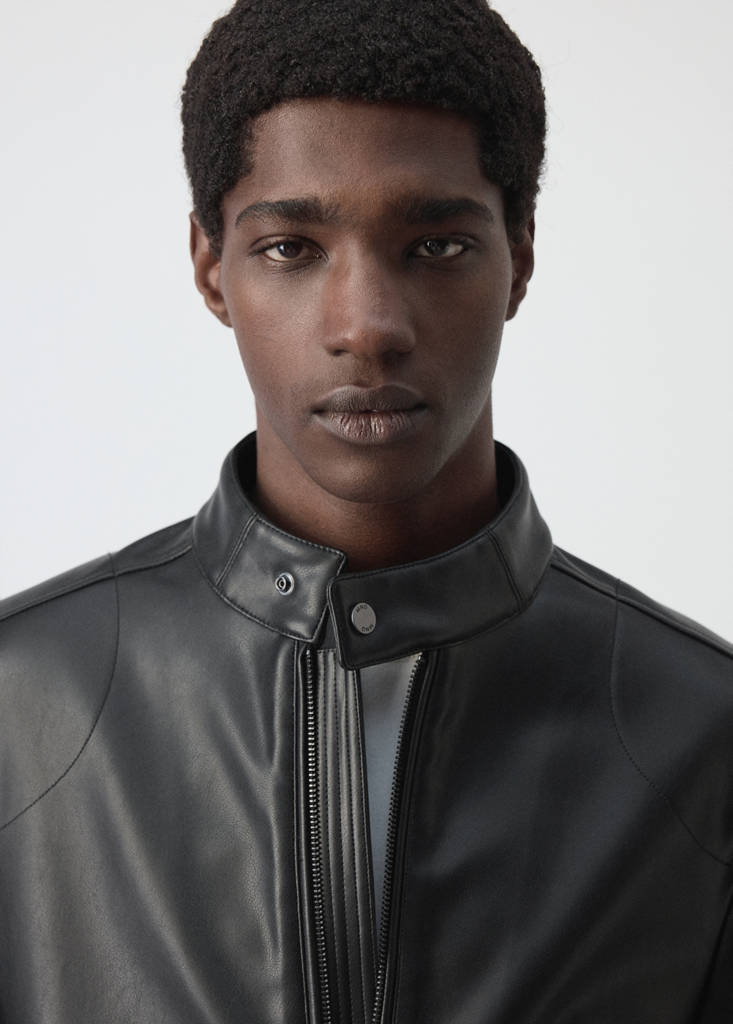 Zip-up faux-leather jacket — Black