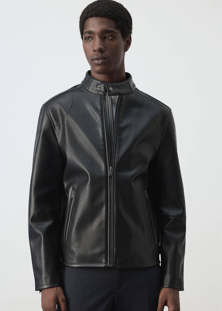 Zip-up faux-leather jacket — Black