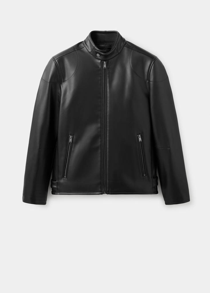 Zip-up faux-leather jacket — Black