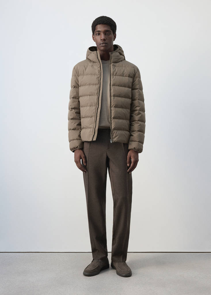Water-repellent down-filled jacket — Medium Brown