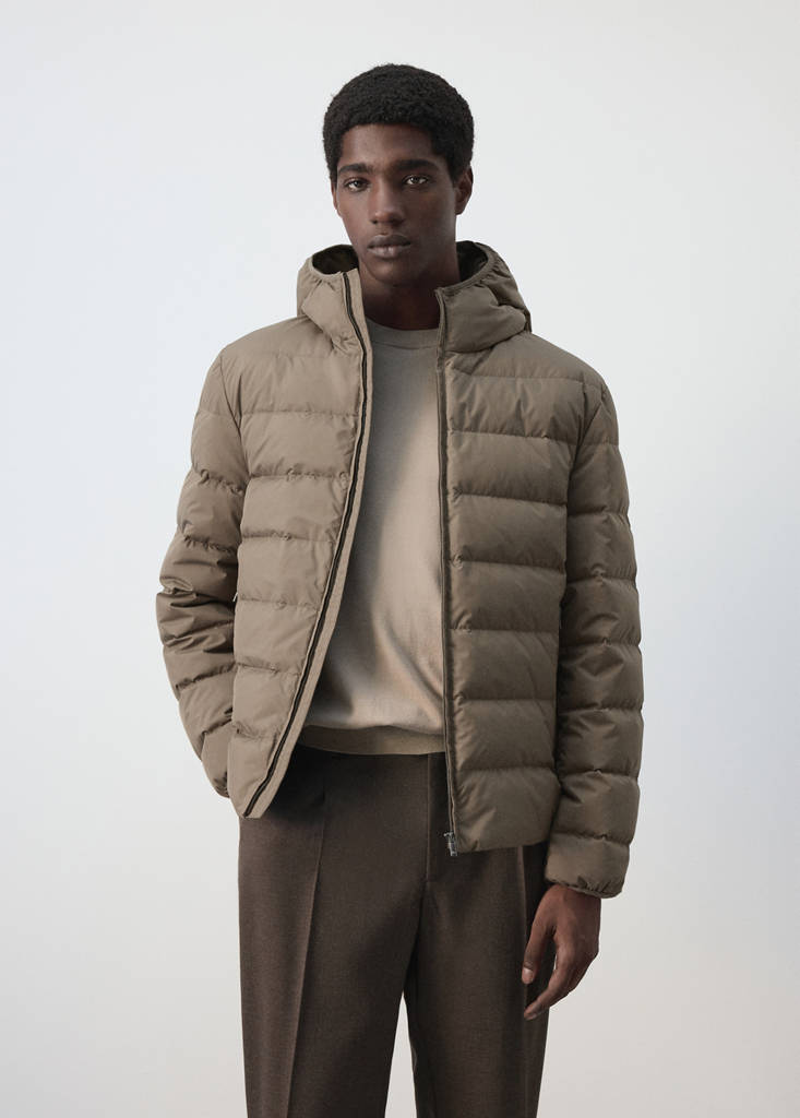 Water-repellent down-filled jacket — Medium Brown