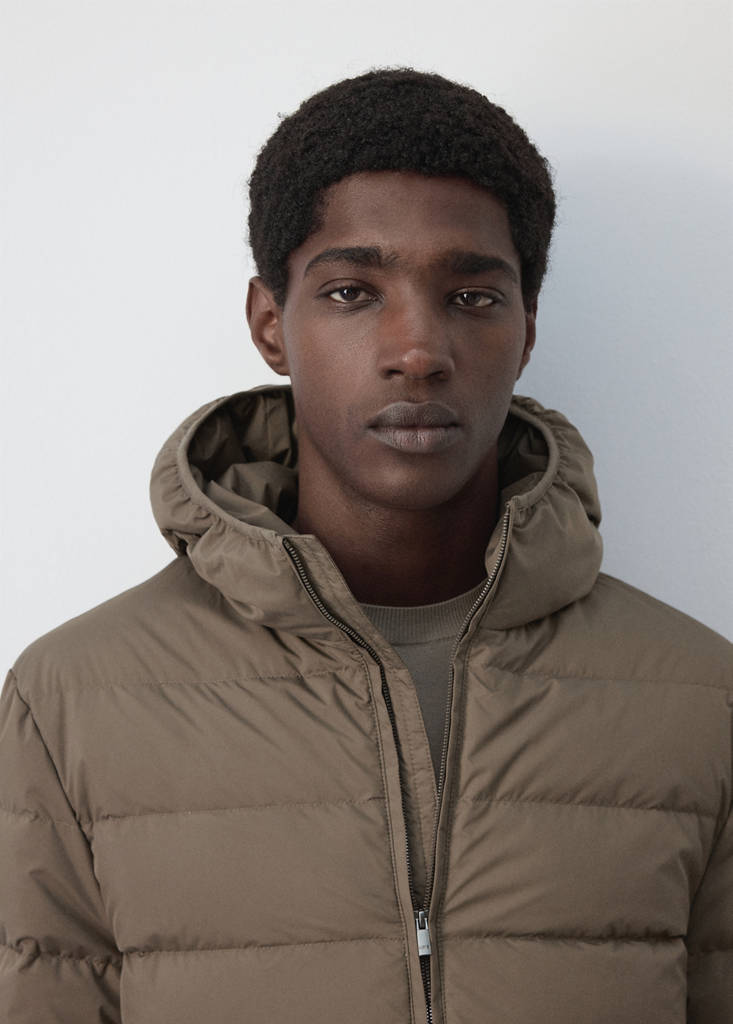 Water-repellent down-filled jacket — Medium Brown