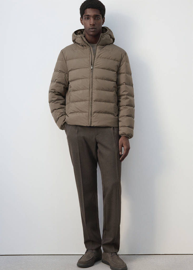 Water-repellent down-filled jacket — Medium Brown
