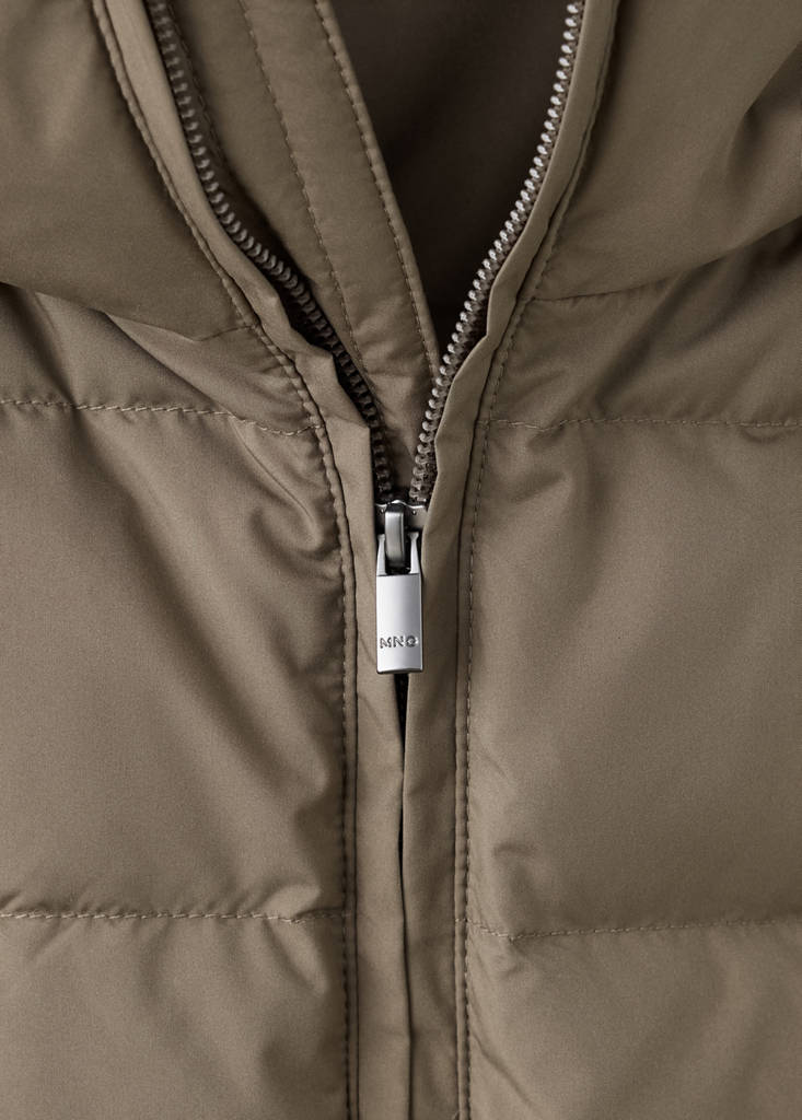 Water-repellent down-filled jacket — Medium Brown