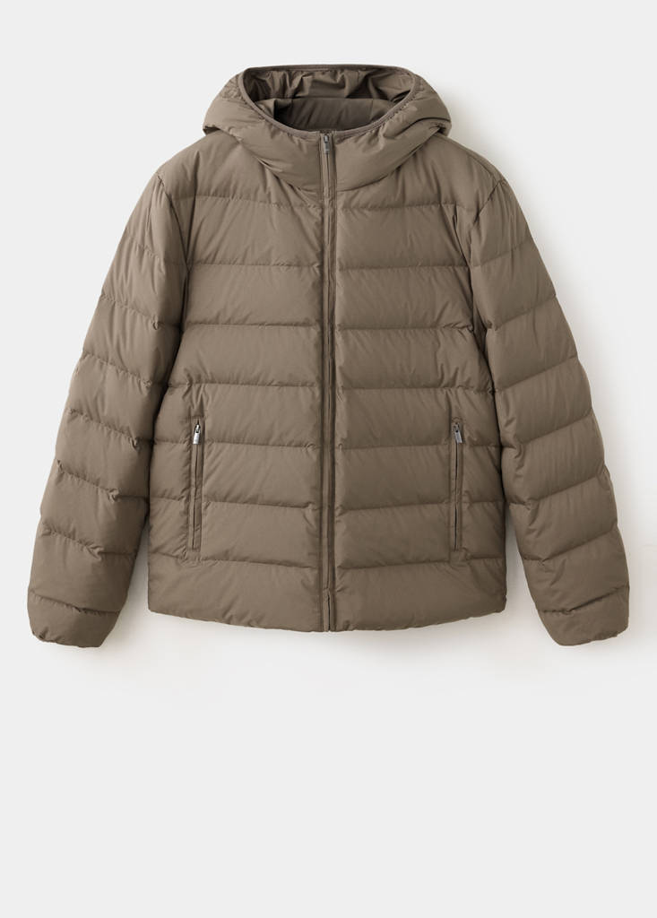 Water-repellent down-filled jacket — Medium Brown