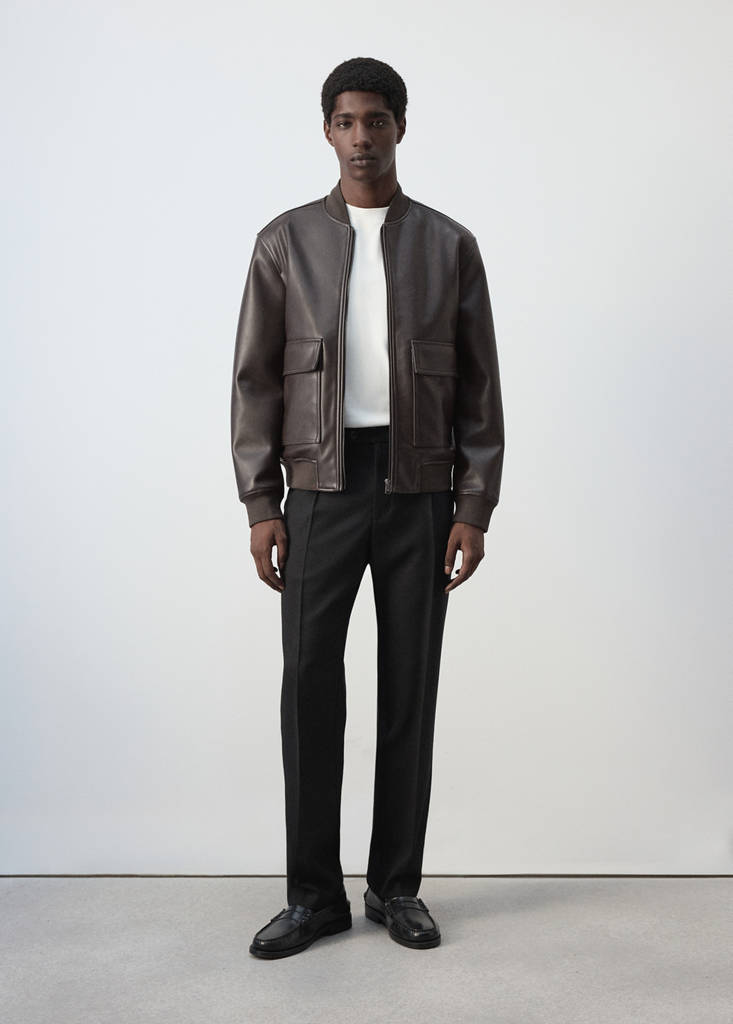 Faux-leather bomber jacket — Brown