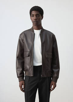 Faux-leather bomber jacket — Brown 1
