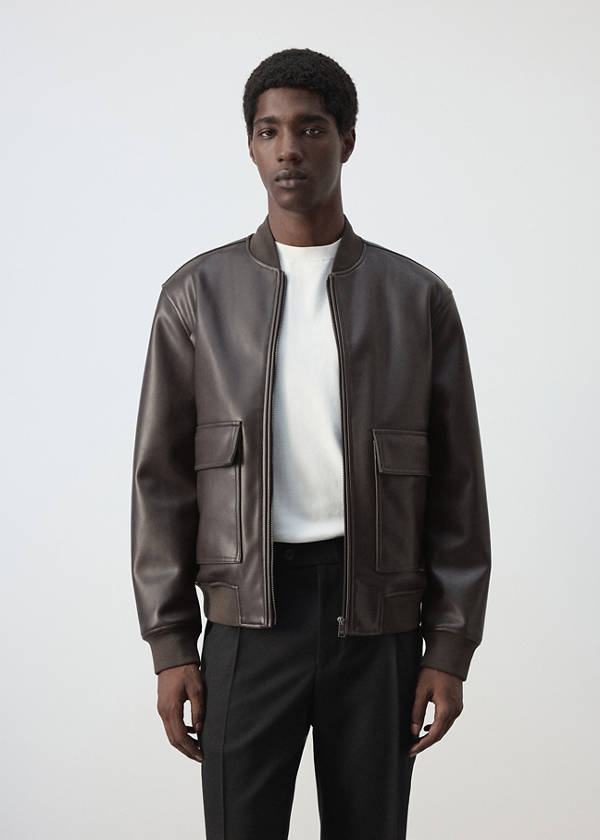 Faux-leather bomber jacket — Brown