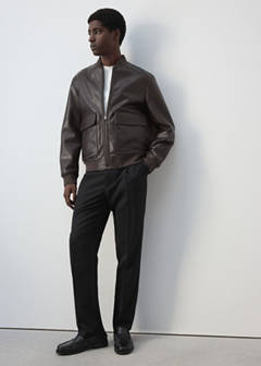 Faux-leather bomber jacket — Brown 6