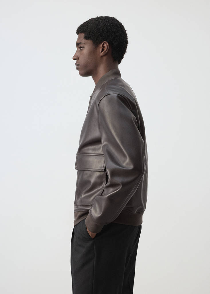 Faux-leather bomber jacket — Brown