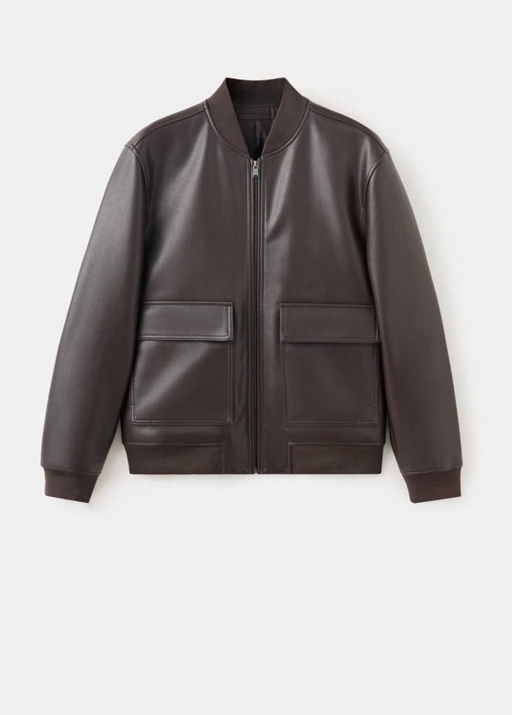 Faux-leather bomber jacket — Brown