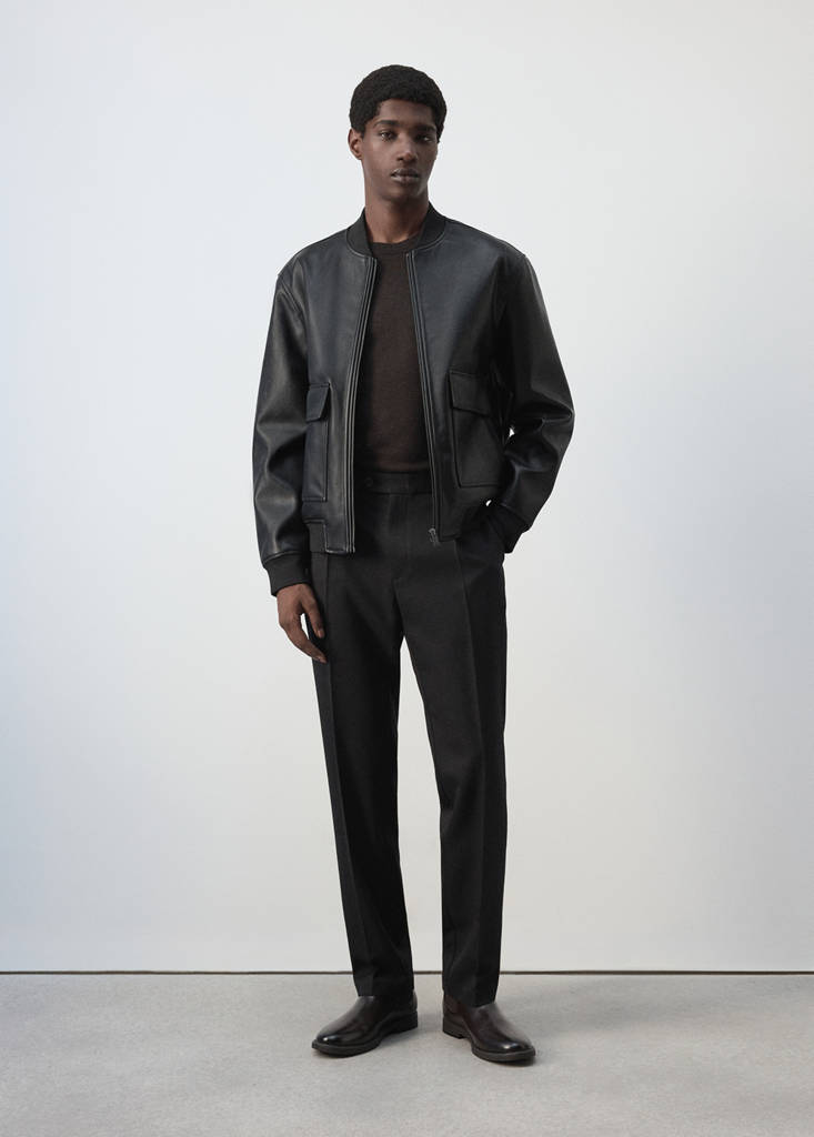 Faux-leather bomber jacket — Black