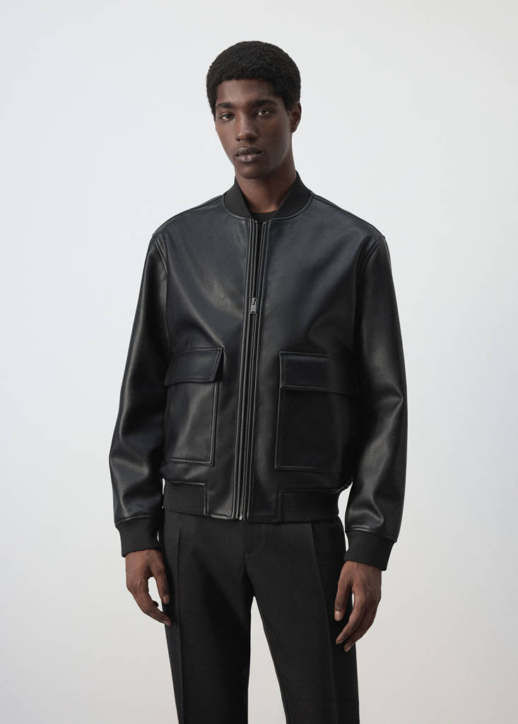 Faux-leather bomber jacket — Black