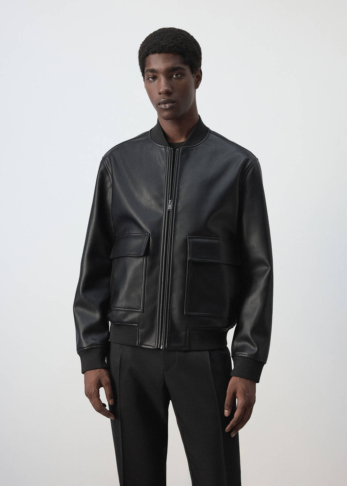 Faux-leather bomber jacket — Black