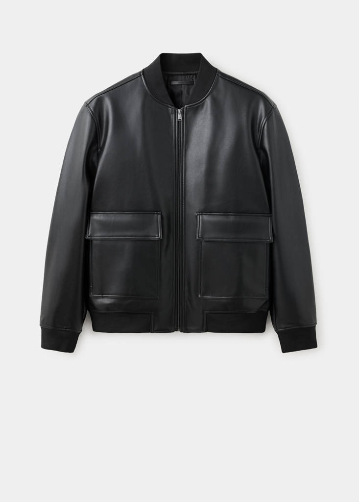 Faux-leather bomber jacket — Black