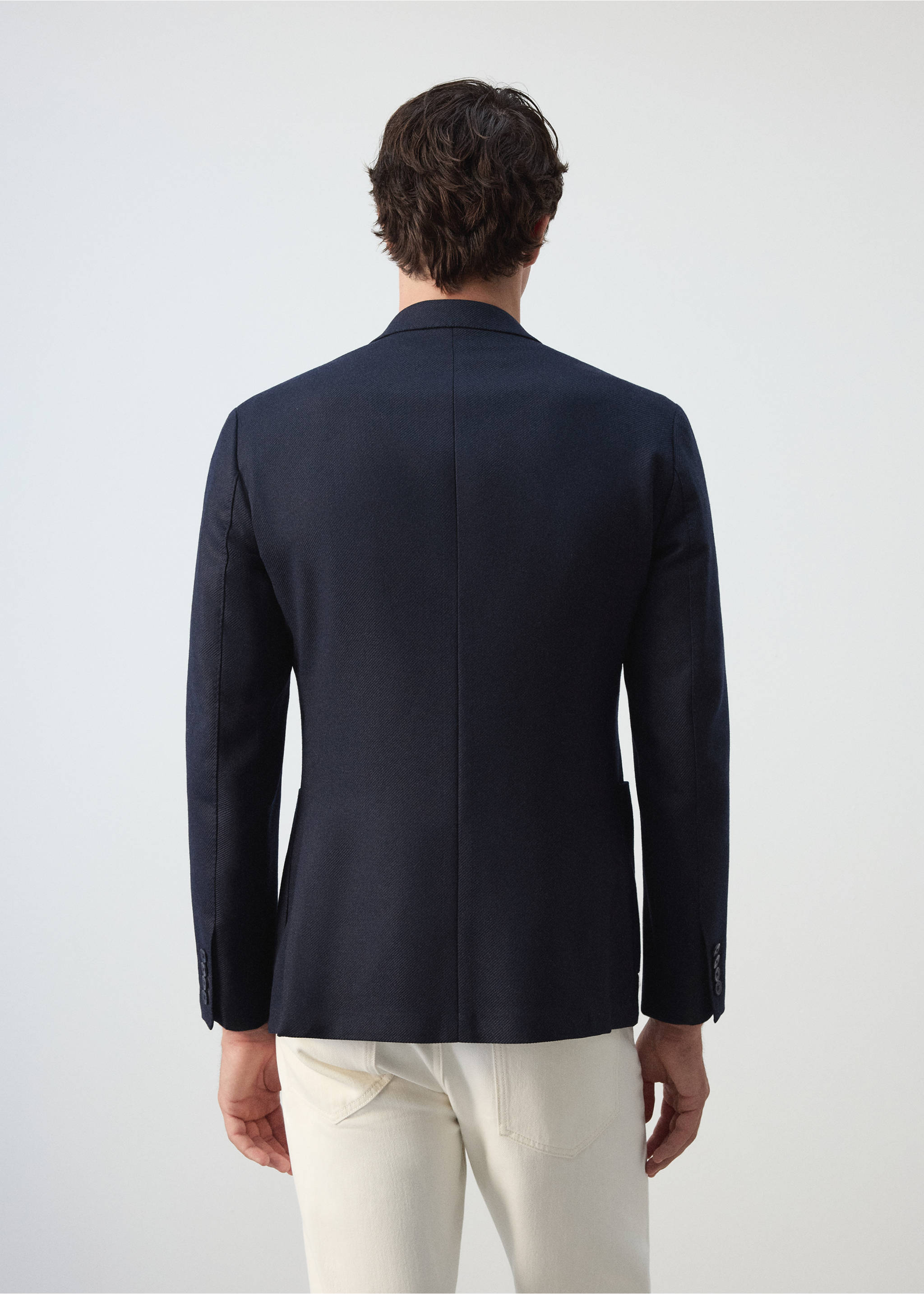 Slim fit wool blend blazer - Reverse of the article, Navy. Ref: 37006328-00.