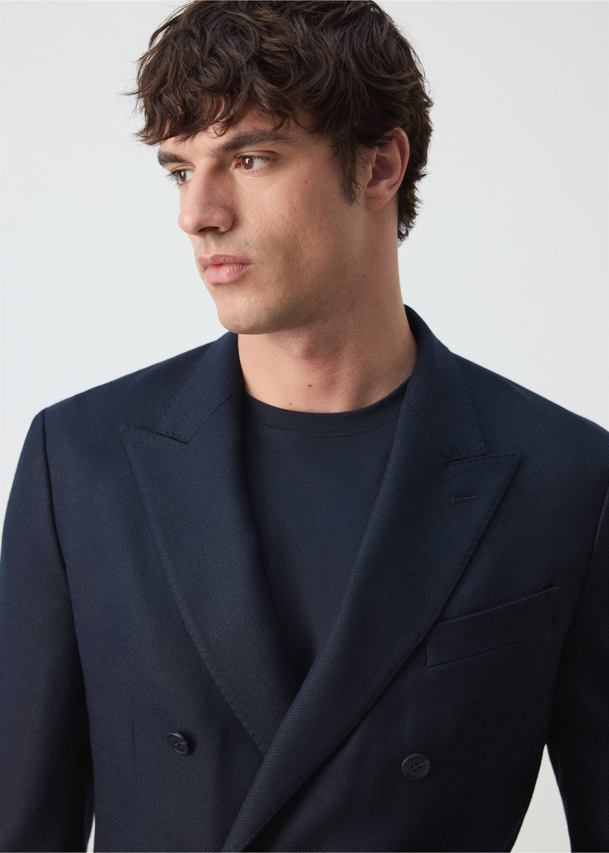 Slim fit wool blend blazer - Details of the article 1, Navy. Ref: 37006328-00.