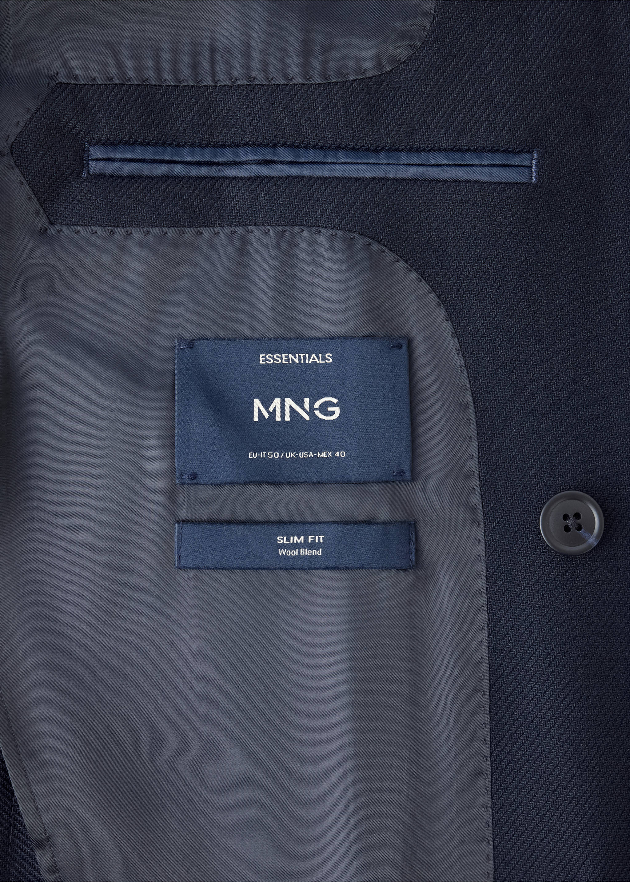 Slim fit wool blend blazer - Details of the article 0, Navy. Ref: 37006328-00.