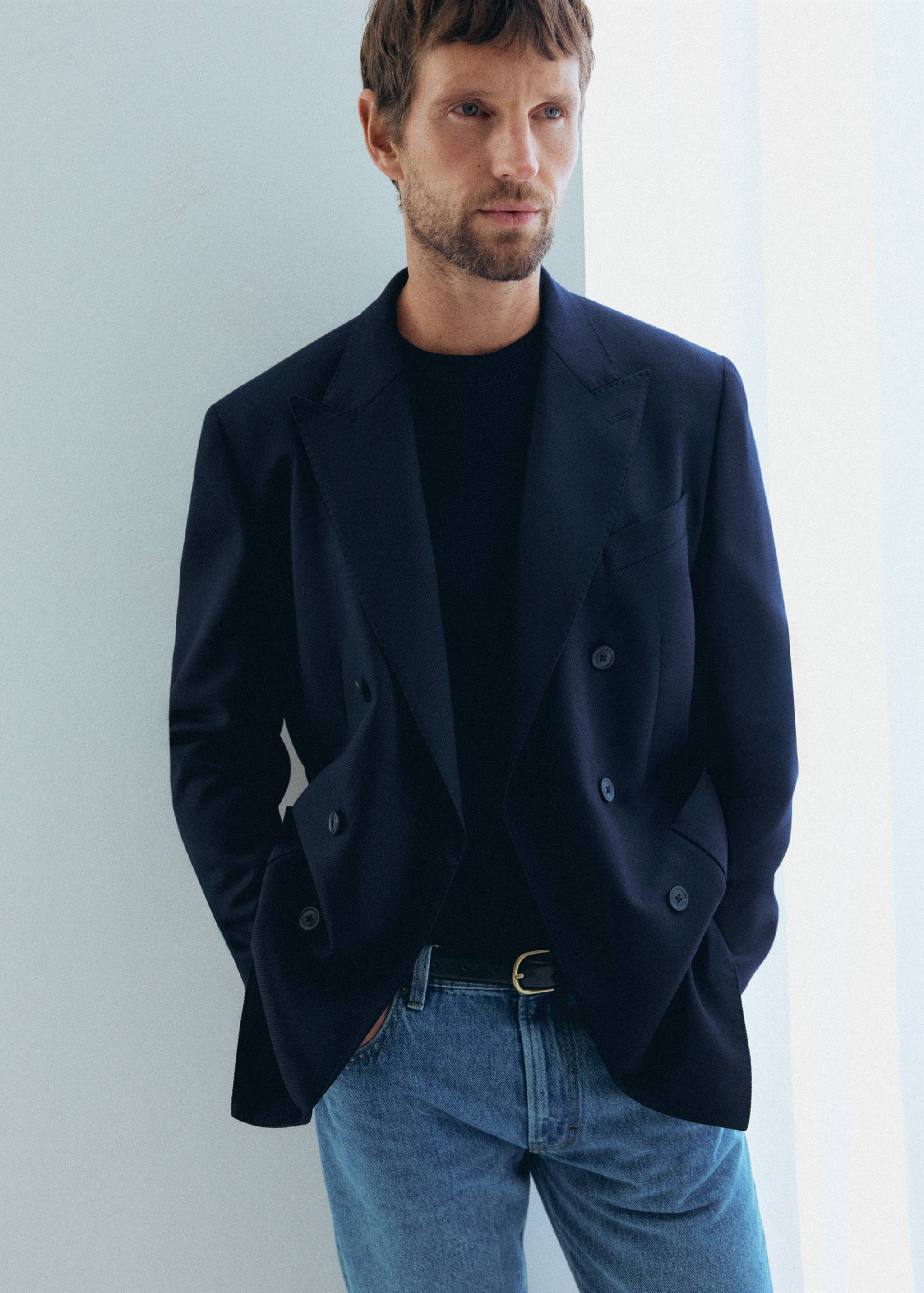 Slim fit wool blend blazer - Medium plane