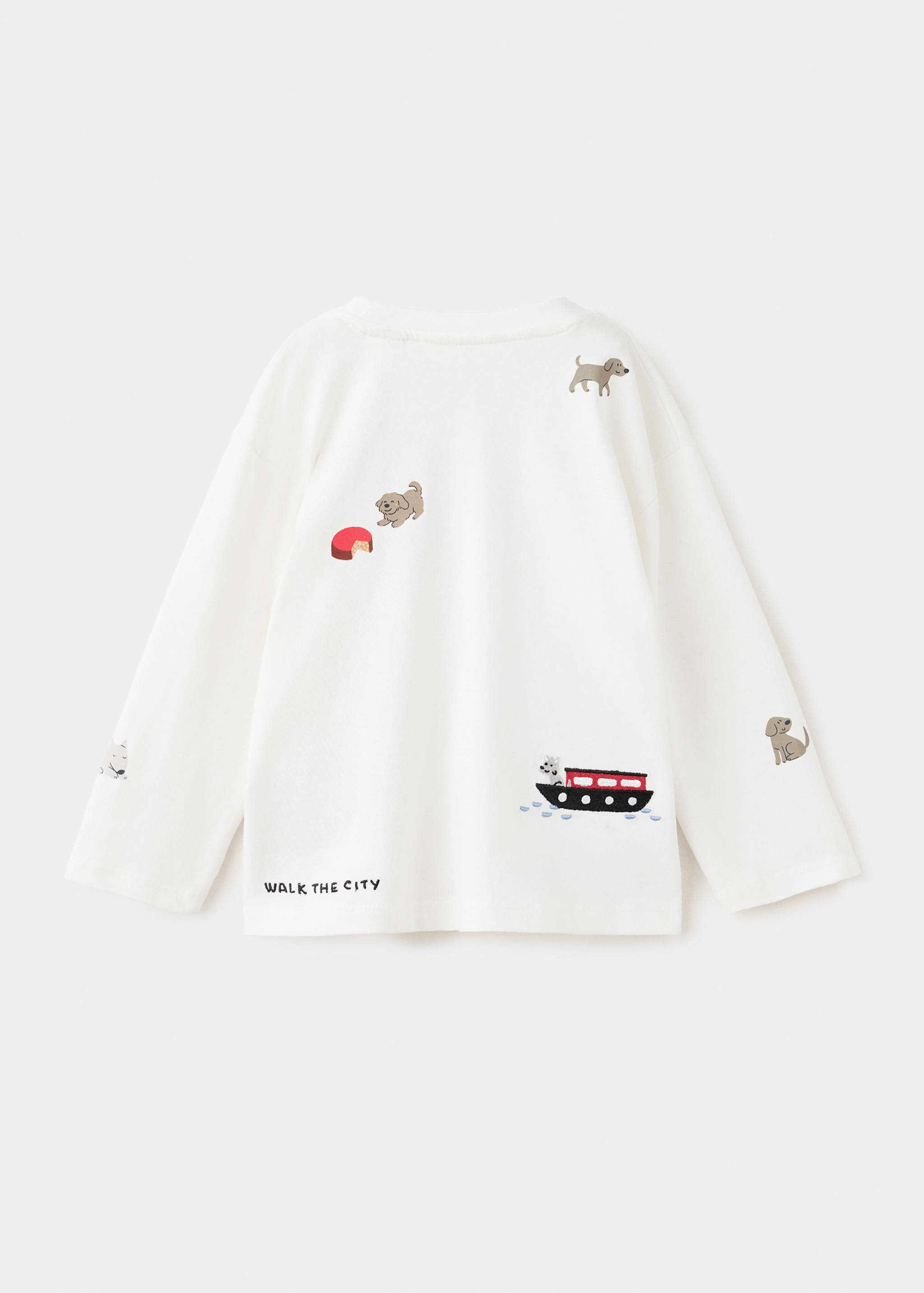 White long-sleeved kids' t-shirt, back view with embroidered details.