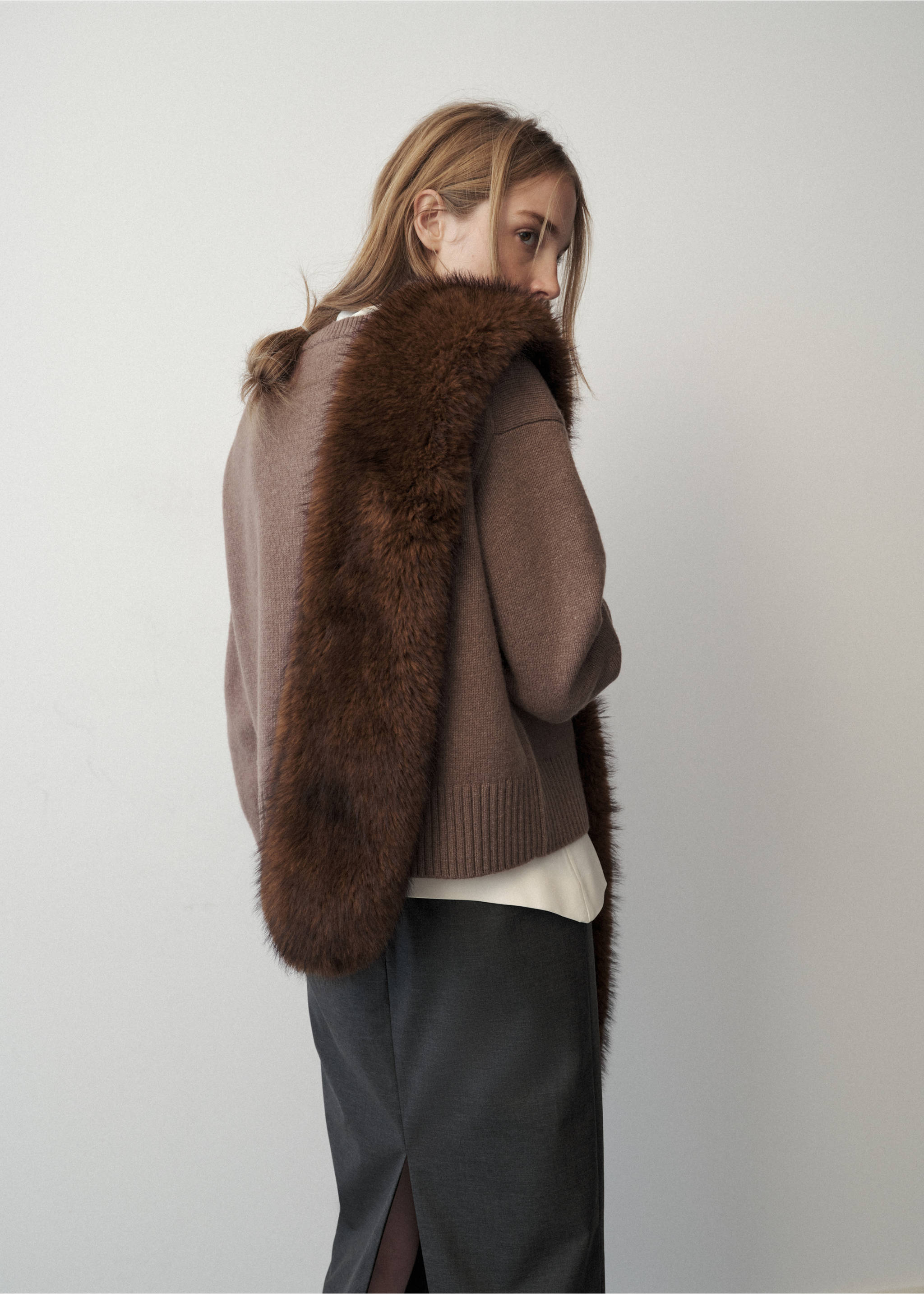 Pull-over laine col rond - Verso de l’article, Marron moyen. Ref: 37006338-00.