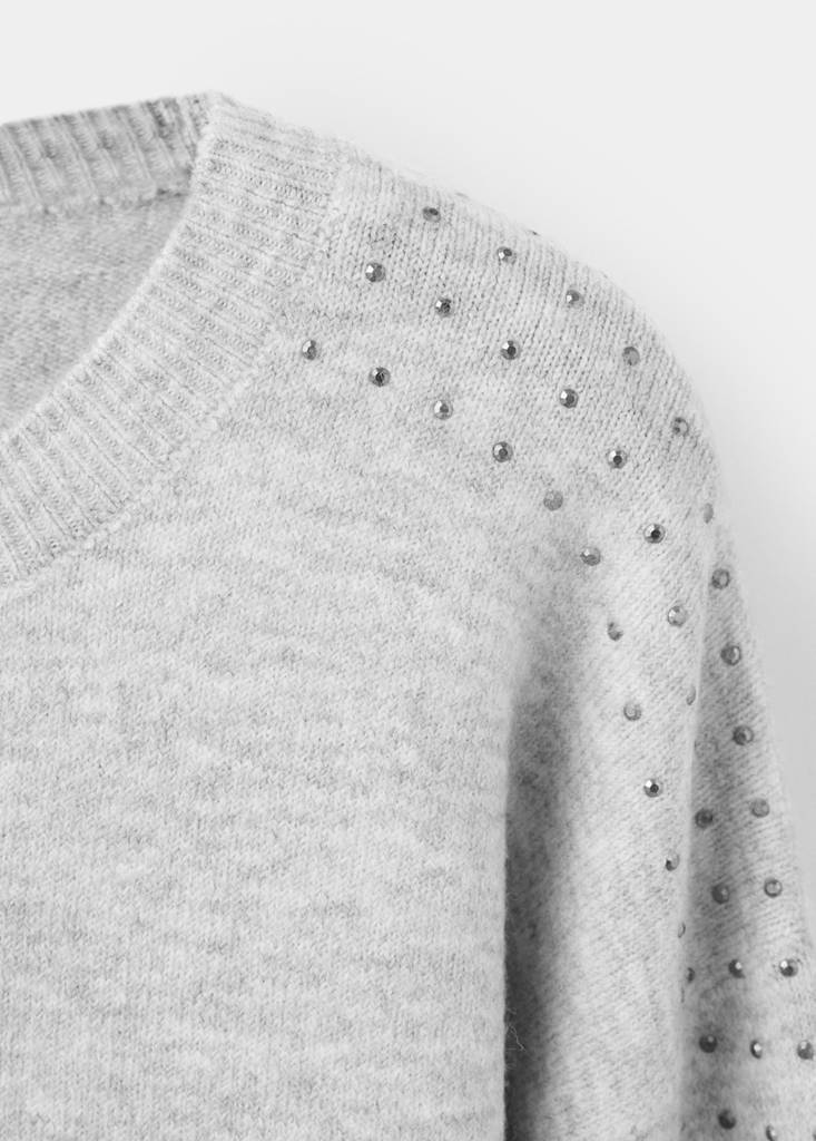 Knitted jersey with rhinestone detail — Light Heather Grey