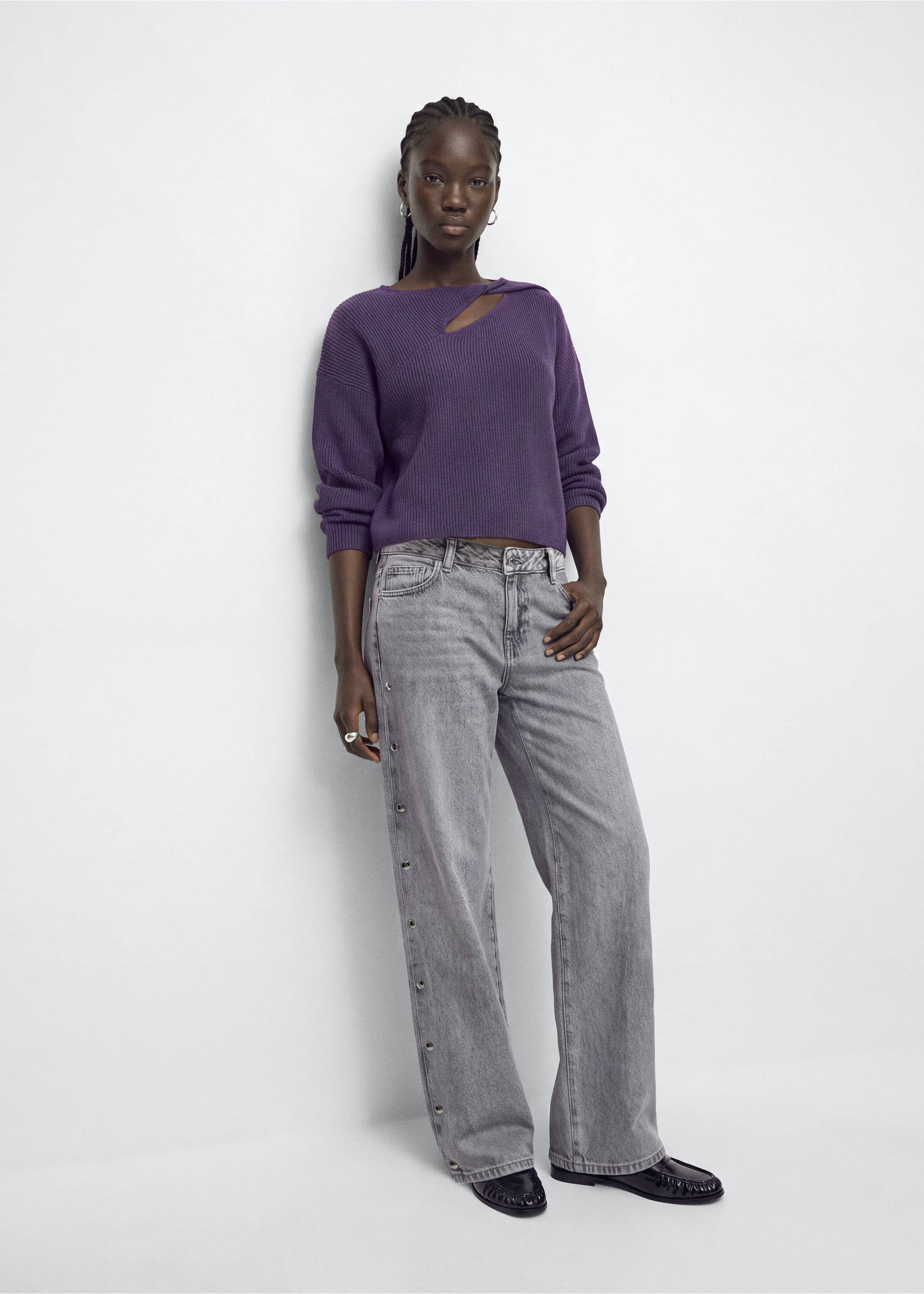 Ribbed jumper with cut-out detail - General plane, Violet. Ref: 37006344-00.