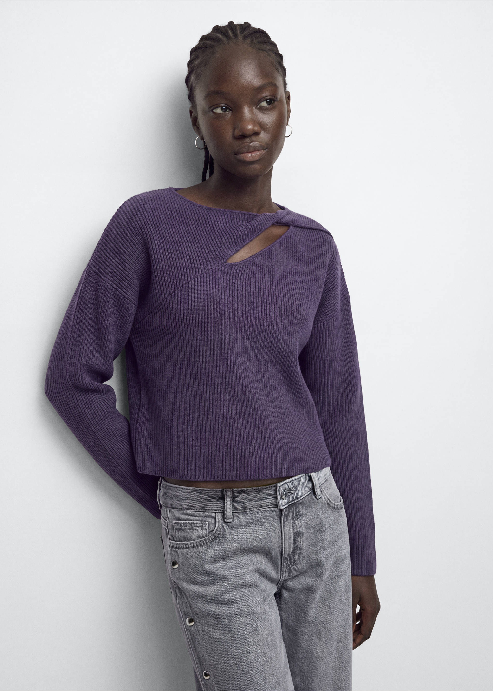 Ribbed jumper with cut-out detail - Medium plane, Violet. Ref: 37006344-00.