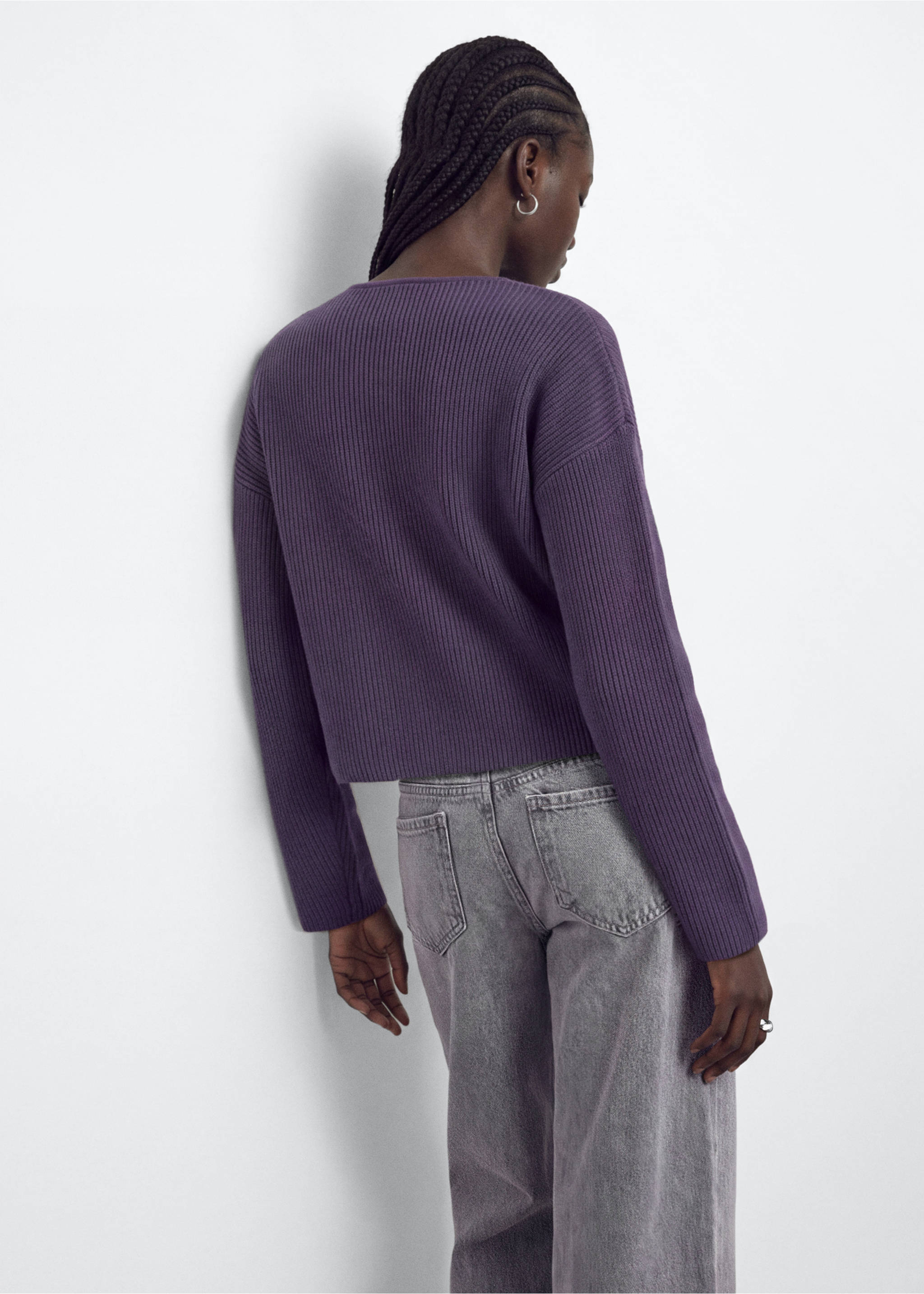 Ribbed jumper with cut-out detail - Reverse of the article, Violet. Ref: 37006344-00.