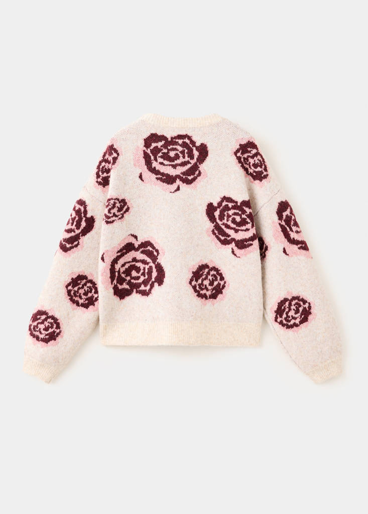 Floral print knit sweater — Beige