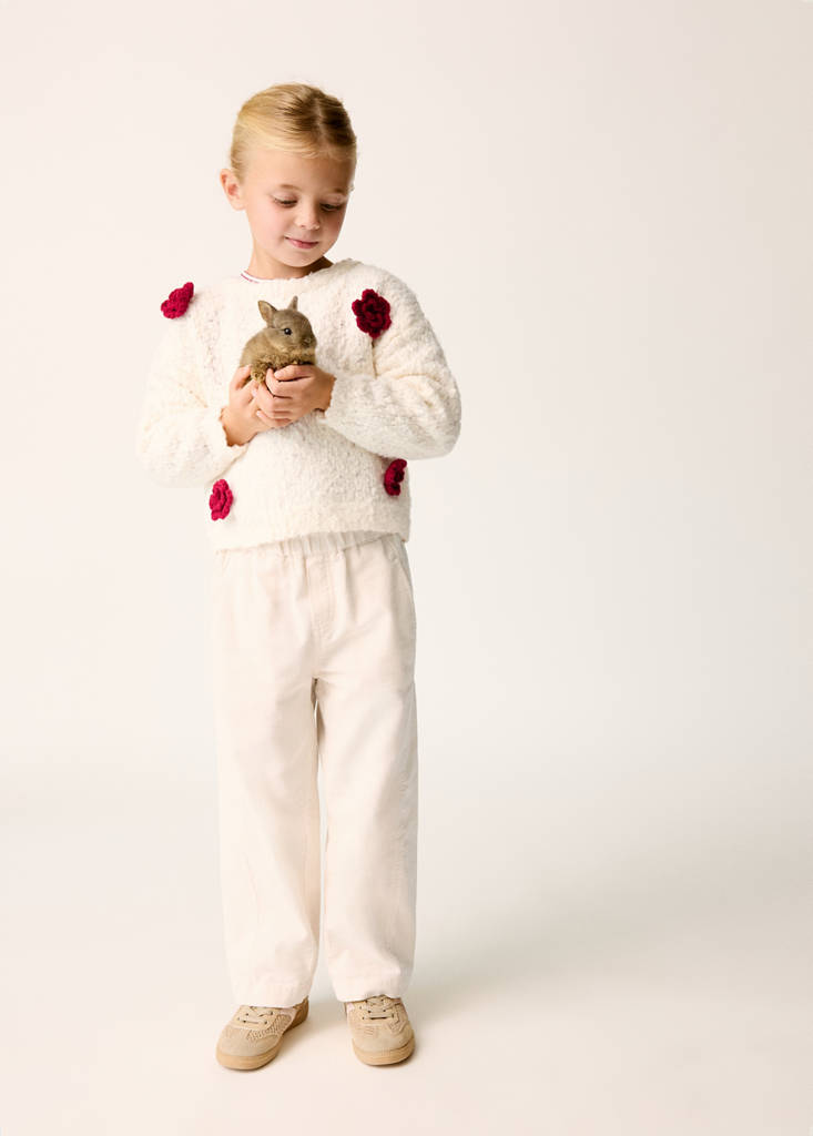 Flowers knit sweater — Ecru