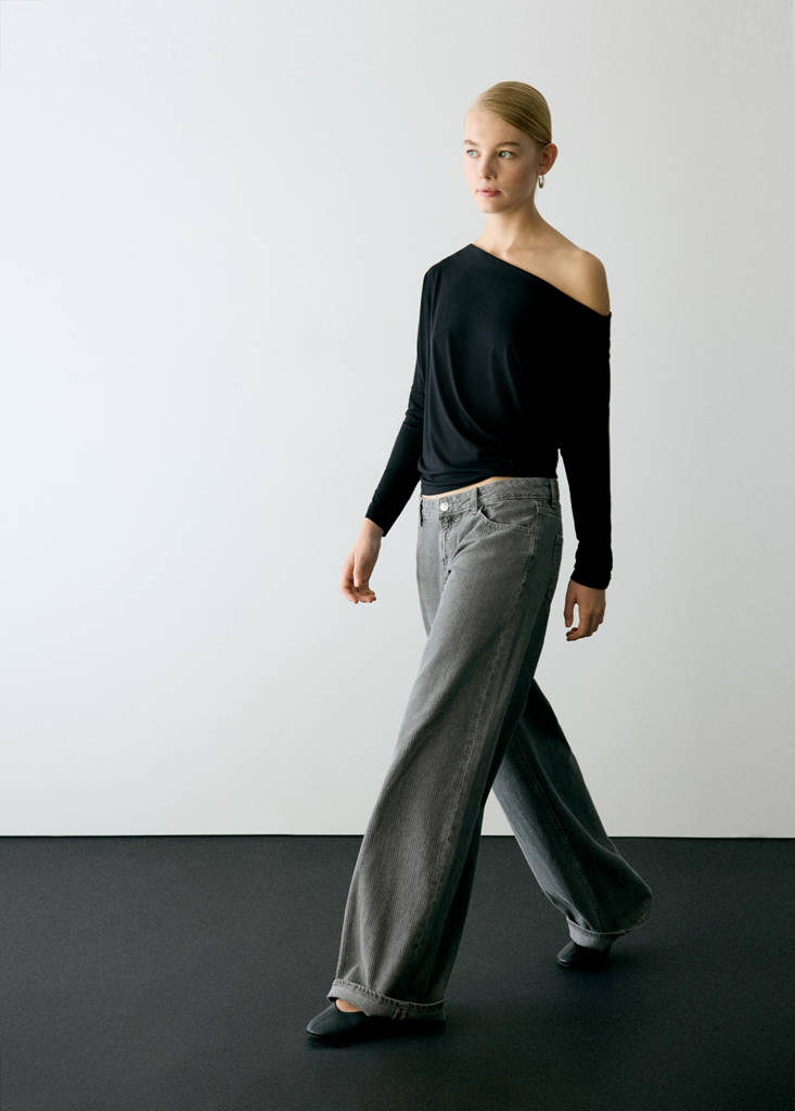 Wide-leg striped jacquard jeans — Denim Grey