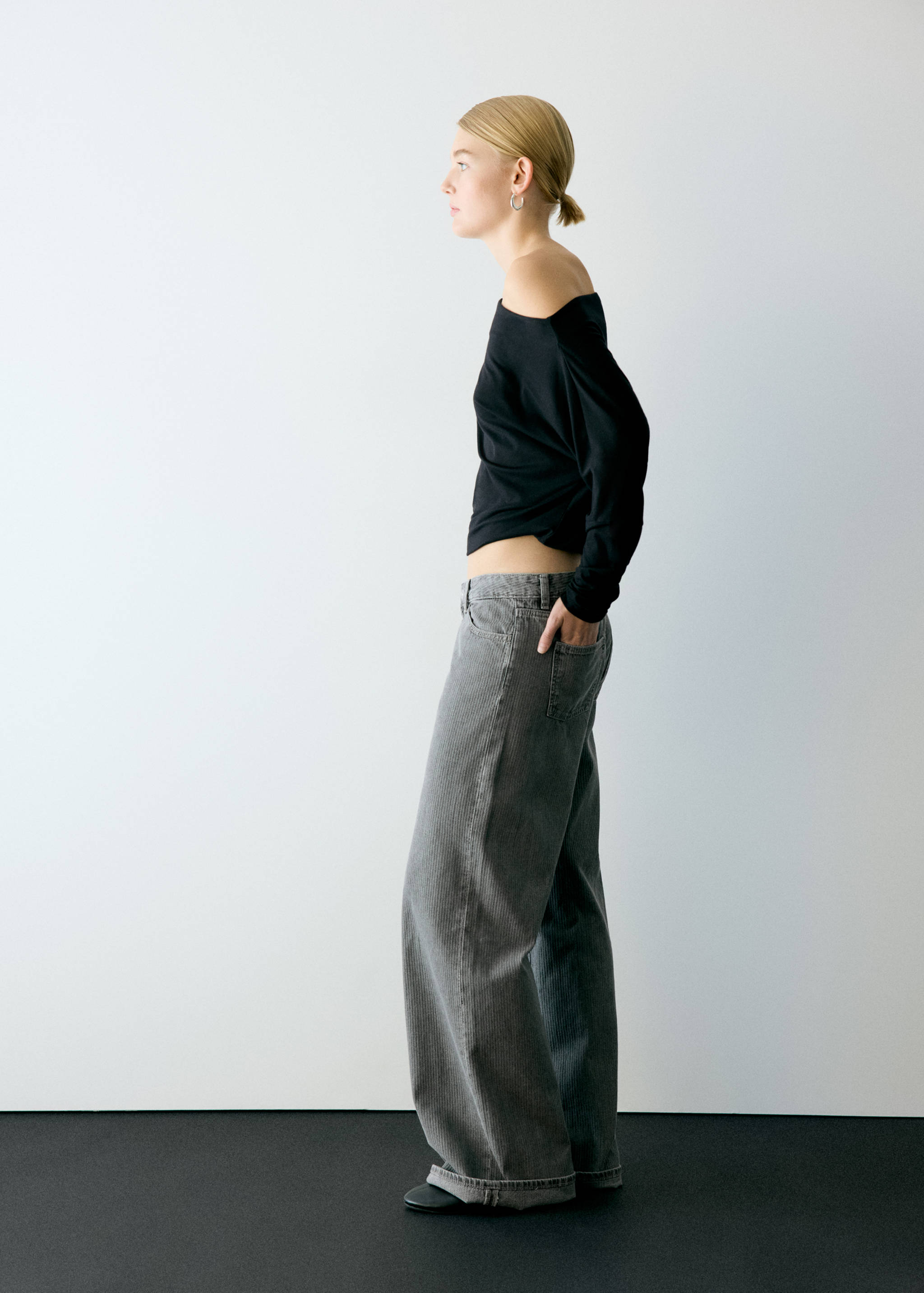 Striped jacquard wide-leg jeans - Medium plane