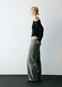Wide leg striped jeans — Denim Grey 1