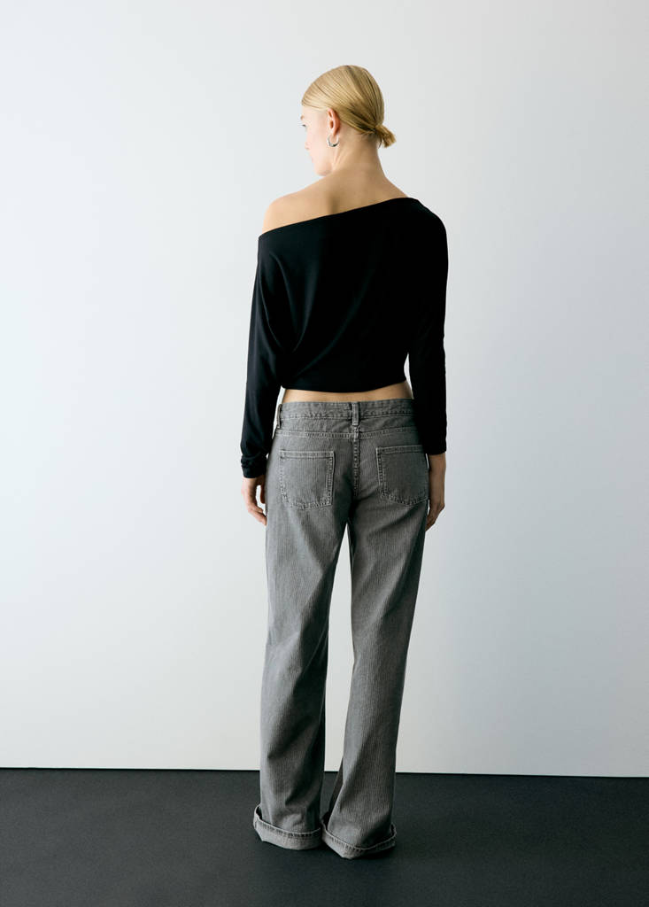 Wide-leg striped jacquard jeans — Denim Grey
