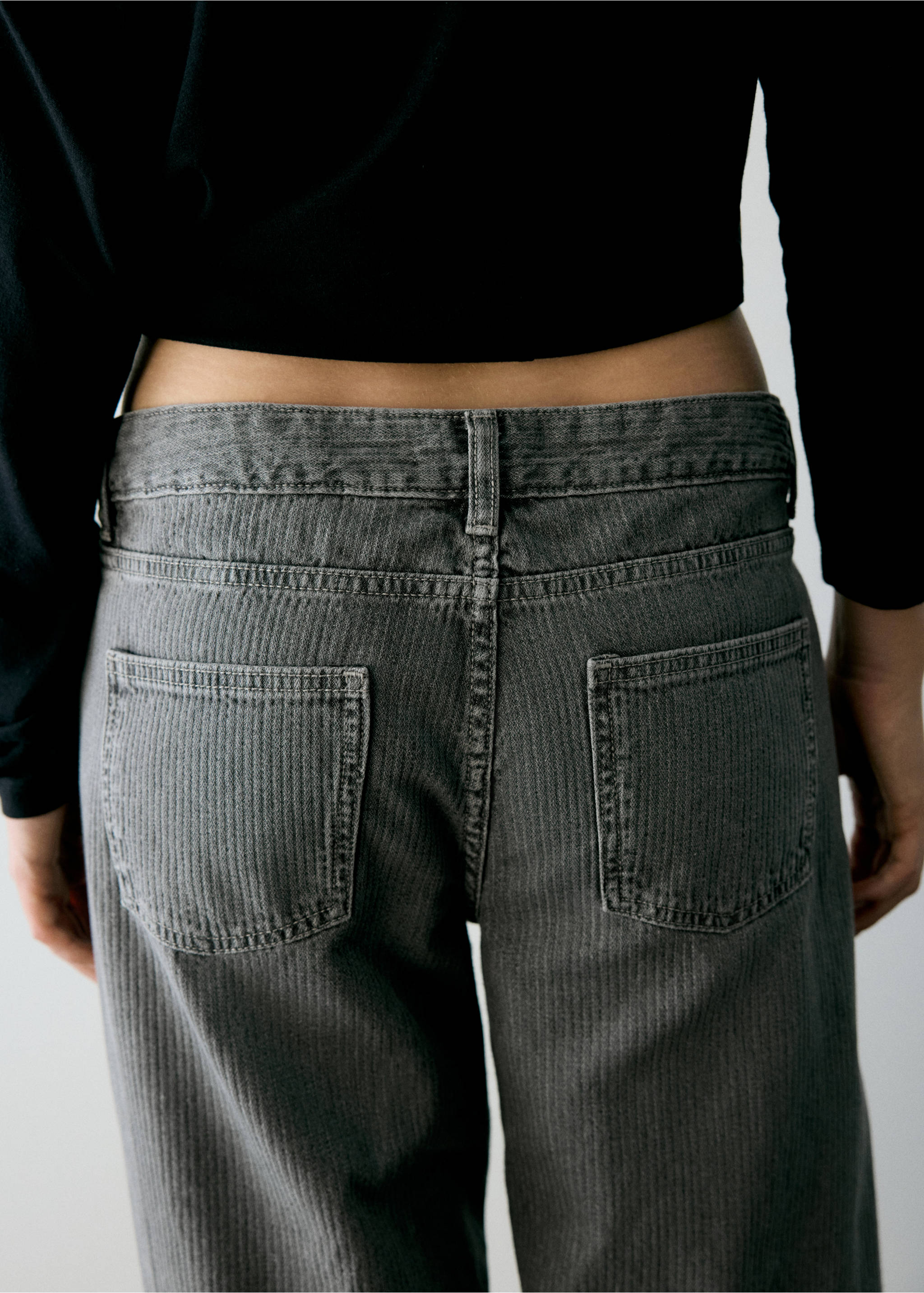 Striped jacquard wide-leg jeans - Details of the article 2, Denim Grey. Ref: 37006349-00.
