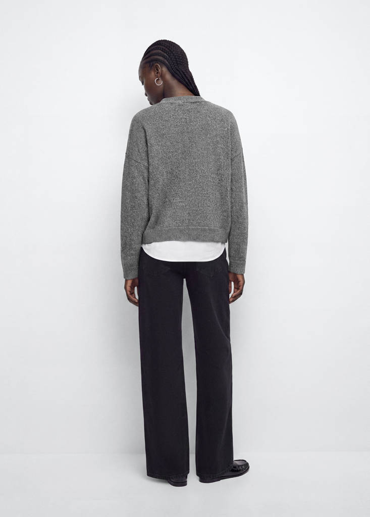 Knitted jumper with frayed openwork details — Dark Heather Grey