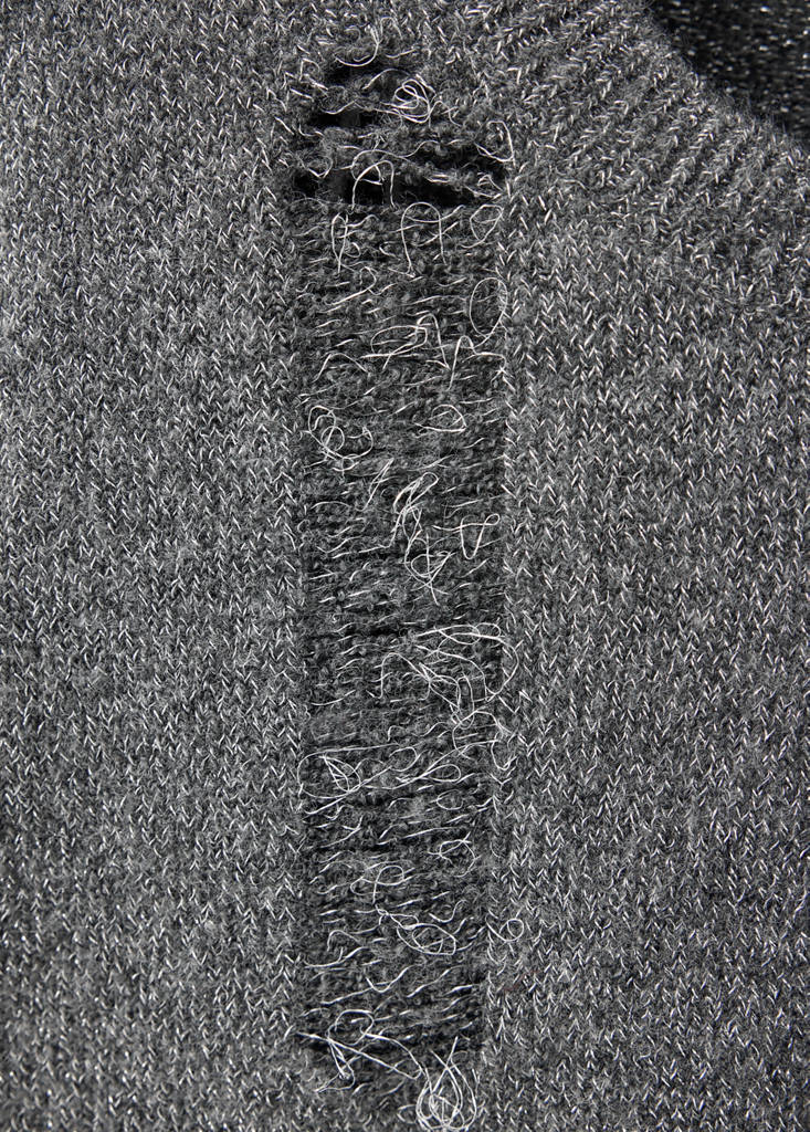 Knitted jumper with frayed openwork details — Dark Heather Grey