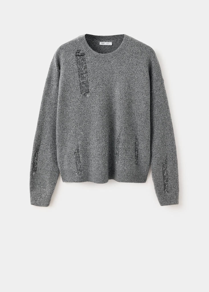 Knitted jumper with frayed openwork details — Dark Heather Grey