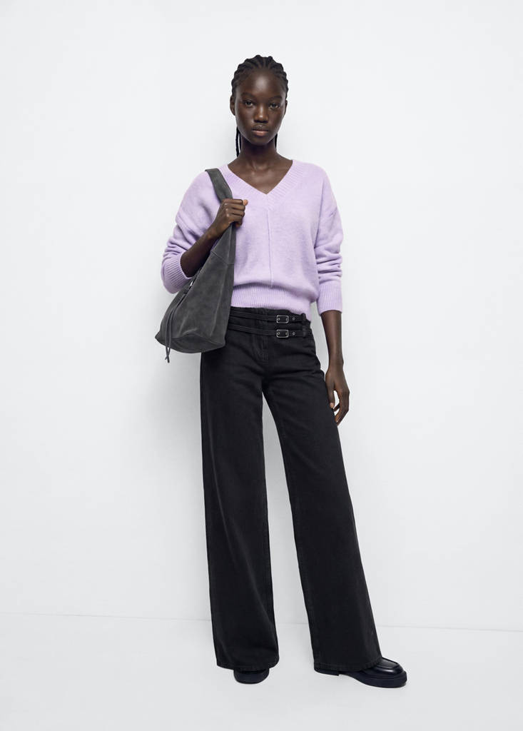 V-neck knitted jumper — Light/Pastel Purple