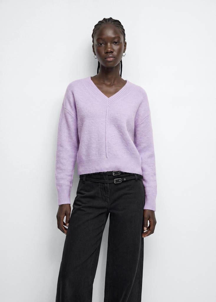 V-neck knitted jumper — Light/Pastel Purple