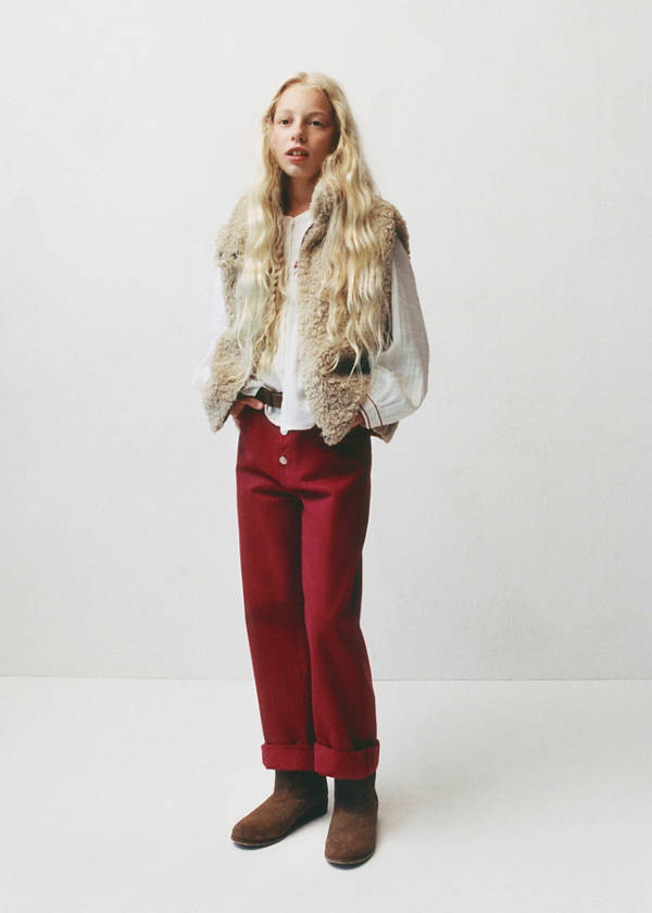 Wide leg jeans with buttons — Red
