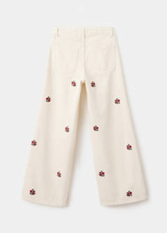 Wide leg jeans with floral embroidery — Ecru 4